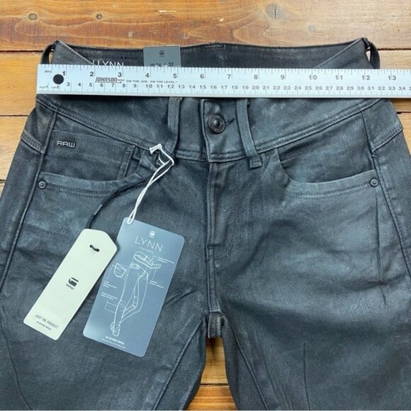 G-star Raw Lynn fit jeans faux leather mid rise skinny glitter slander black 24 - Picture 14 of 14